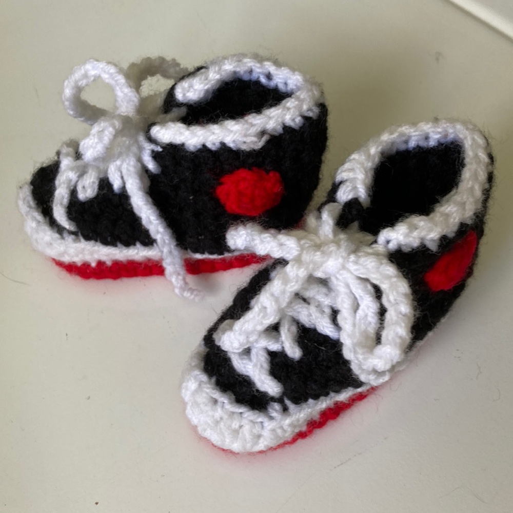 RARE - Vintage handmade crocheted baby Converse high tops